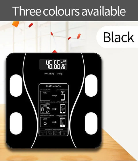 Bluetooth Weighing Scale Bluetooth Body Fat Escamas Smart Electronic BMI Composition Analyzer Weight Scale in Glossy Black with App Working