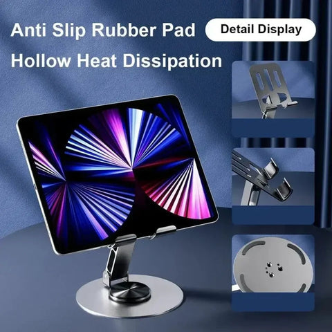 1PC Universal All-Metal Aluminum 360° Rotating Mobile Phone Holder - Folding Double Shaft Design, Stable Anti-Slip Bracket