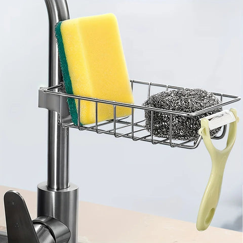 1pc Stainless Steel Sink Storage Rack for Kitchen - Organize Sponges, Scrubbers, and Towels - 7.4/4.7 Inches
