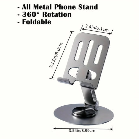1PC Universal All-Metal Aluminum 360° Rotating Mobile Phone Holder - Folding Double Shaft Design, Stable Anti-Slip Bracket