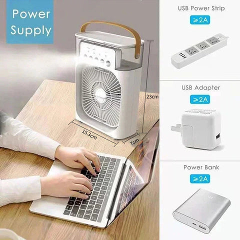 10-Inch Desktop Water Mist Fan – Portable Humidifier Air Cooler with 5-Hole Spray, 3 Speed Modes, and LED Night Light (Not Rechargeable)