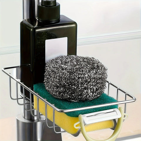 1pc Stainless Steel Sink Storage Rack for Kitchen - Organize Sponges, Scrubbers, and Towels - 7.4/4.7 Inches