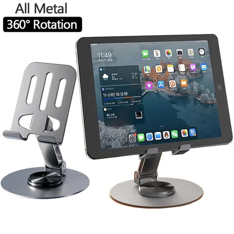 1PC Universal All-Metal Aluminum 360° Rotating Mobile Phone Holder - Folding Double Shaft Design, Stable Anti-Slip Bracket