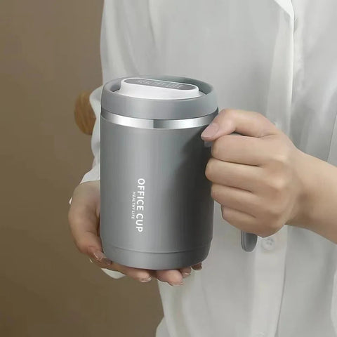 New High Quality Portable 500ML Coffee Cup with Handle and Lid 304 Stainless Steel Breakfast Milk Cup PP Liner Coffee Mug Office