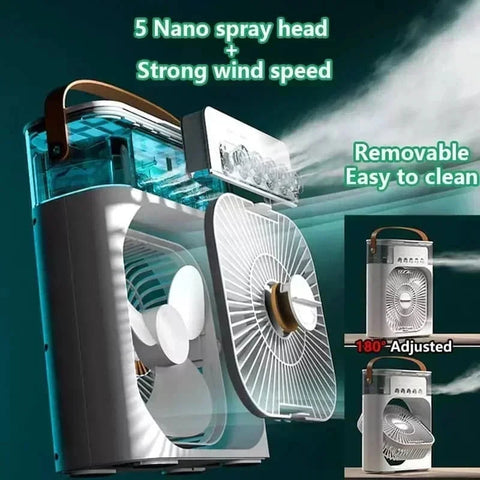10-Inch Desktop Water Mist Fan – Portable Humidifier Air Cooler with 5-Hole Spray, 3 Speed Modes, and LED Night Light (Not Rechargeable)