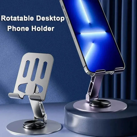 1PC Universal All-Metal Aluminum 360° Rotating Mobile Phone Holder - Folding Double Shaft Design, Stable Anti-Slip Bracket