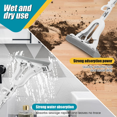 PVA Sponge Mop Self Wringing Sponge Roller Mop with Adjustable Handle Super Absorbent Sponge Floor Mop Household Cleaning Tools
