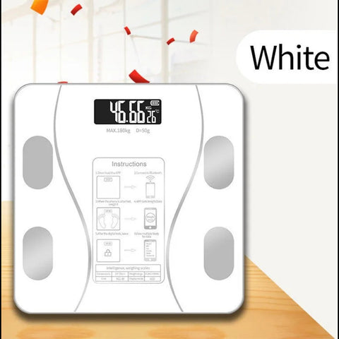 Bluetooth Weighing Scale Bluetooth Body Fat Escamas Smart Electronic BMI Composition Analyzer Weight Scale in Glossy Black with App Working