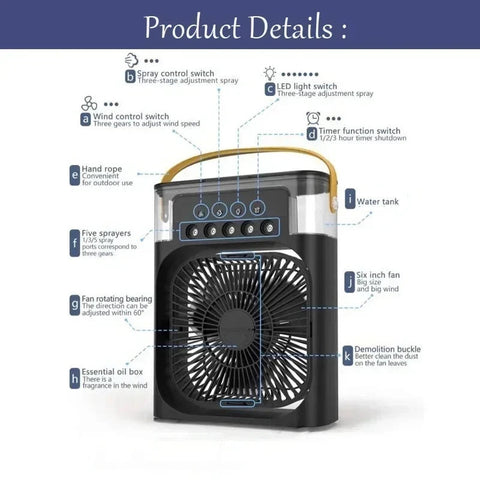 10-Inch Desktop Water Mist Fan – Portable Humidifier Air Cooler with 5-Hole Spray, 3 Speed Modes, and LED Night Light (Not Rechargeable)