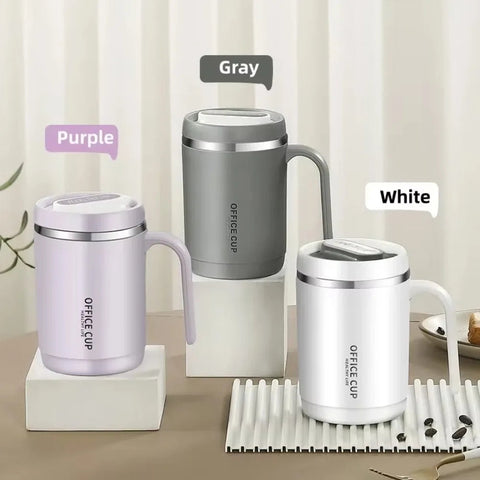 New High Quality Portable 500ML Coffee Cup with Handle and Lid 304 Stainless Steel Breakfast Milk Cup PP Liner Coffee Mug Office