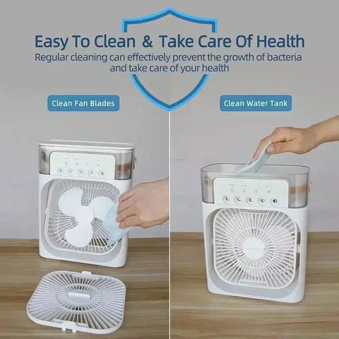 10-Inch Desktop Water Mist Fan – Portable Humidifier Air Cooler with 5-Hole Spray, 3 Speed Modes, and LED Night Light (Not Rechargeable)