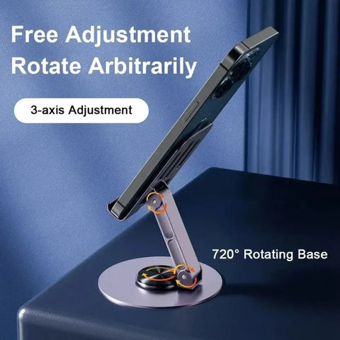 1PC Universal All-Metal Aluminum 360° Rotating Mobile Phone Holder - Folding Double Shaft Design, Stable Anti-Slip Bracket