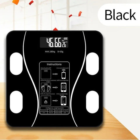 Bluetooth Weighing Scale Bluetooth Body Fat Escamas Smart Electronic BMI Composition Analyzer Weight Scale in Glossy Black with App Working
