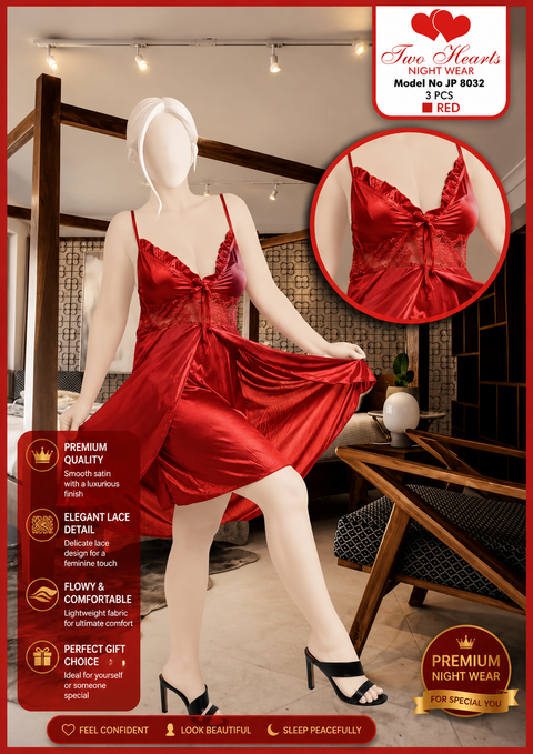 1 pcs Imported Satin Lace Nightwear for Women – Luxury Sleepwear Dress | Model JE 105